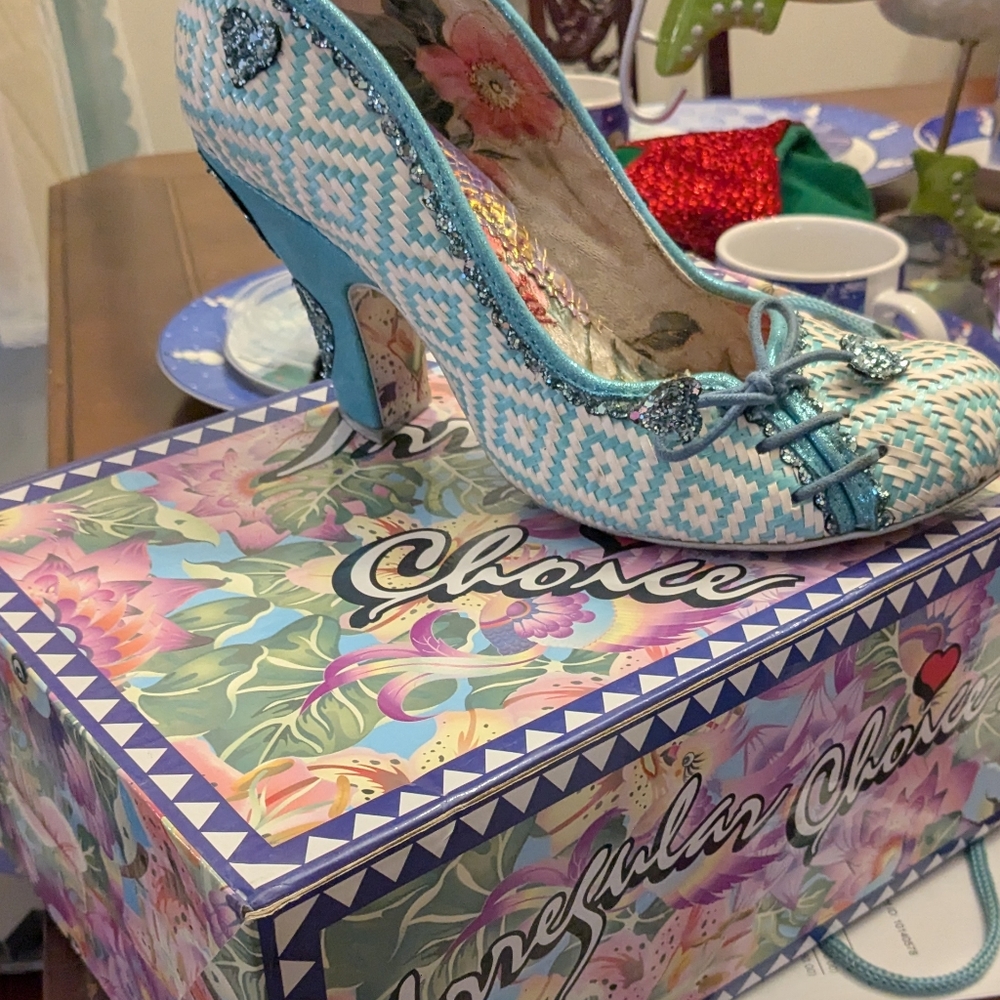 Irregular Choice Turquoise and White Heels Flexi Lexi Size 42
